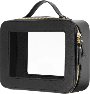 Keains Clear Makeup Bag for Women Cosmetic Organizer Case Transparent Waterproof Travel Toiletry Bag with Zipper Portable Make Up Organizer Traveling Compact Car Bag for EssentialsBlack
