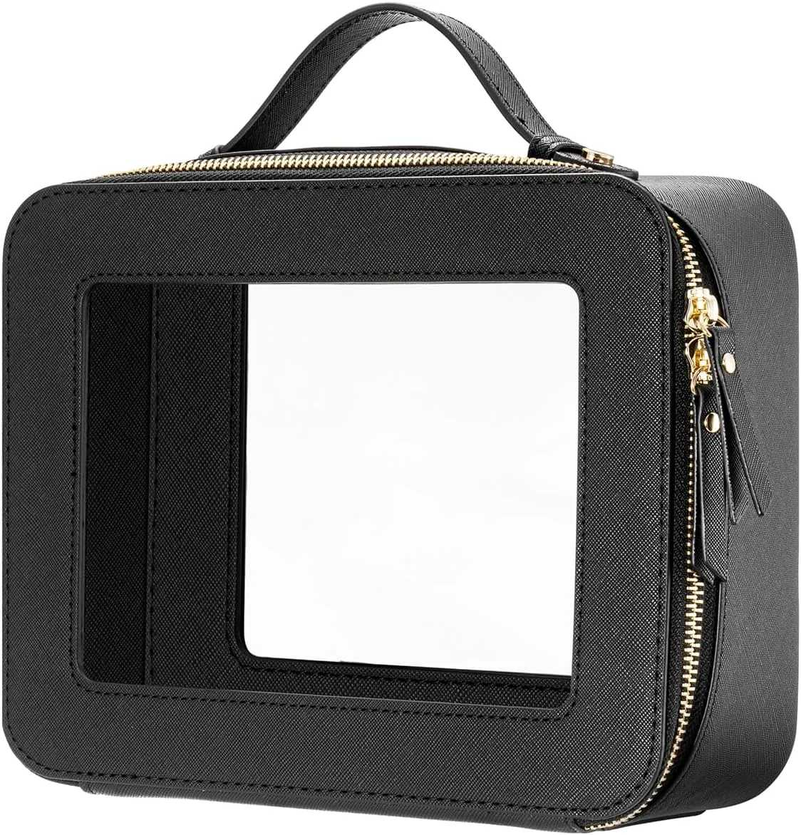 Keains Clear Makeup Bag for Women Cosmetic Organizer Case Transparent Waterproof Travel Toiletry Bag with Zipper Portable Make Up Organizer Traveling Compact Car Bag for EssentialsBlack