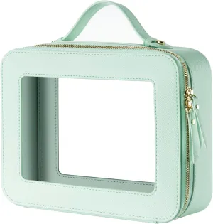 Keains Clear Makeup Bag for WomenCosmetic Organizer Case Transparent Waterproof Travel Toiletry Bag with ZipperPortable Make Up Organizer Traveling Compact Car Bag for EssentialsMint Green