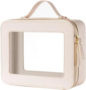 Keains Clear Makeup Bag for WomenCosmetic Organizer Case Transparent Waterproof Travel Toiletry Bag with ZipperPortable Make Up Organizer Traveling Compact Car Bag for EssentialsOff White