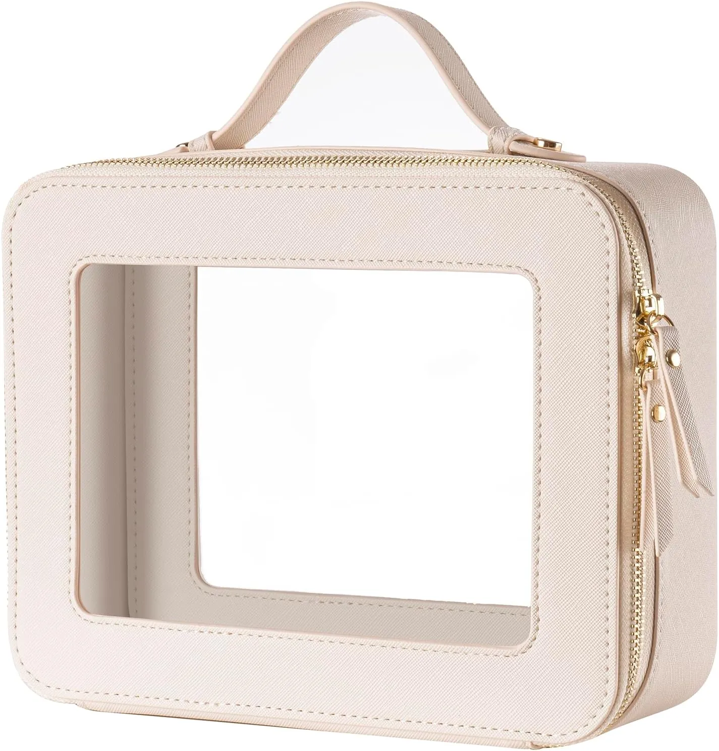 Keains Clear Makeup Bag for WomenCosmetic Organizer Case Transparent Waterproof Travel Toiletry Bag with ZipperPortable Make Up Organizer Traveling Compact Car Bag for EssentialsOff White
