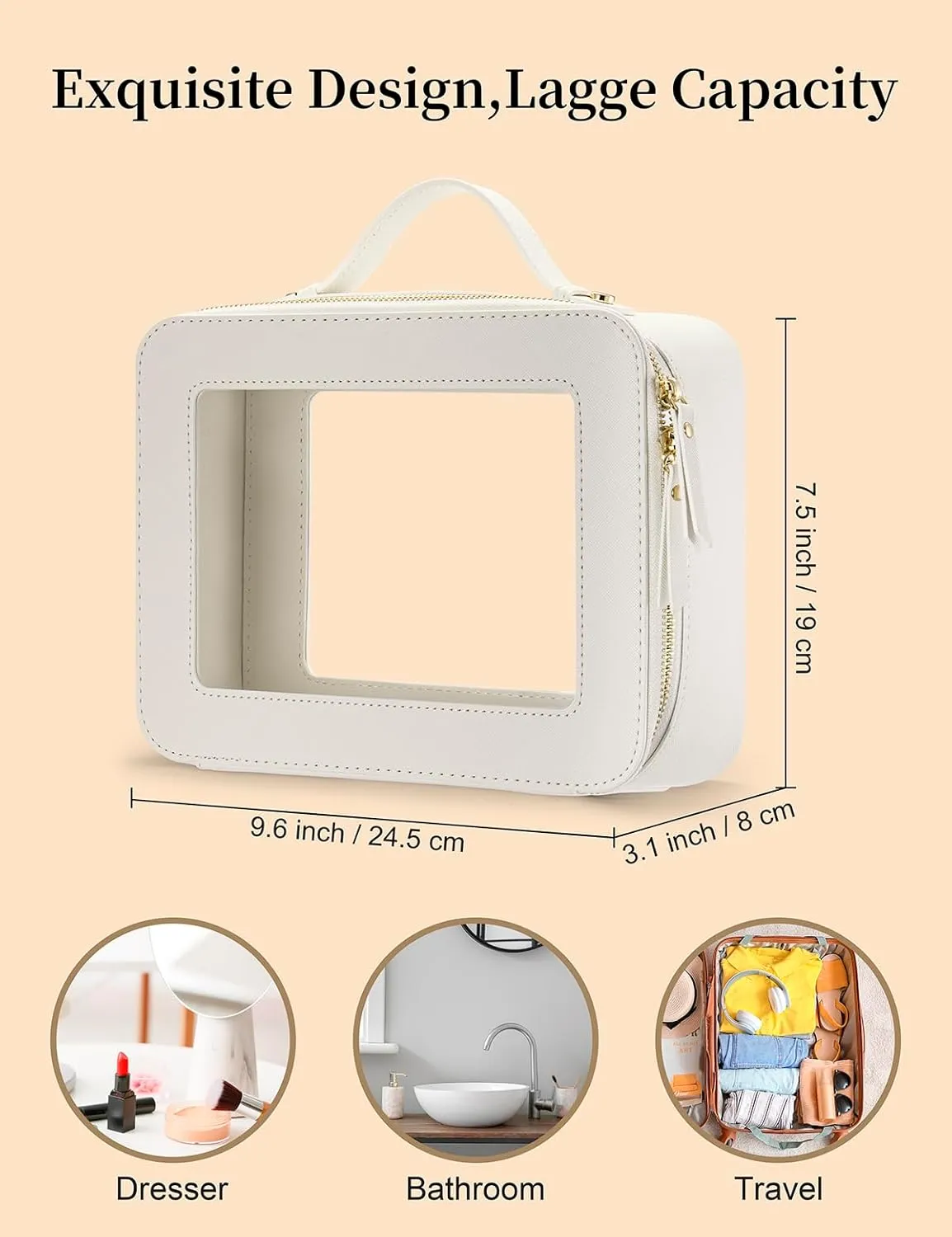 Keains Clear Makeup Bag for WomenCosmetic Organizer Case Transparent Waterproof Travel Toiletry Bag with ZipperPortable Make Up Organizer Traveling Compact Car Bag for EssentialsOrange brown