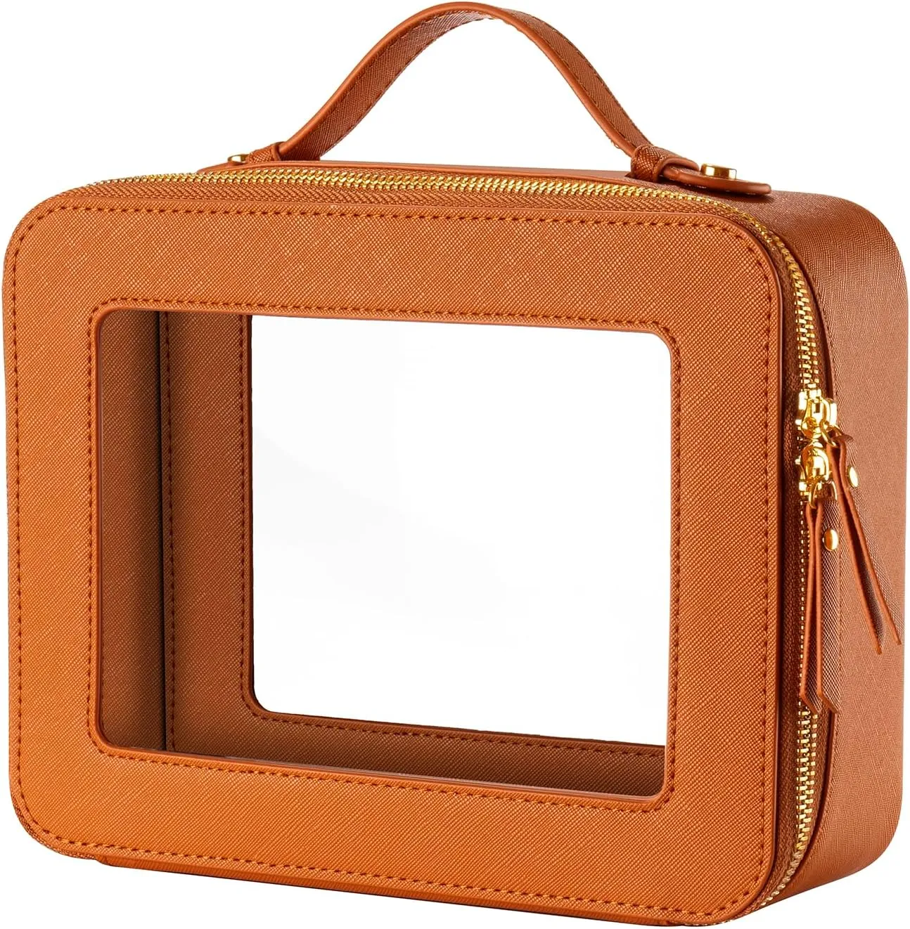 Keains Clear Makeup Bag for WomenCosmetic Organizer Case Transparent Waterproof Travel Toiletry Bag with ZipperPortable Make Up Organizer Traveling Compact Car Bag for EssentialsOrange brown