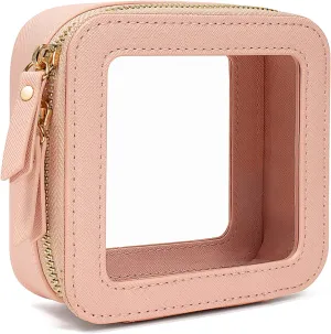 KOTORA Clear Makeup Bags TSA Approved Toiletry Bag Small Cute,Clear Toiletry Bags for Carry-on Traveling Travel Size Car Accessories Essentials Organziation Storage for Women Girls(Pink, Mini)