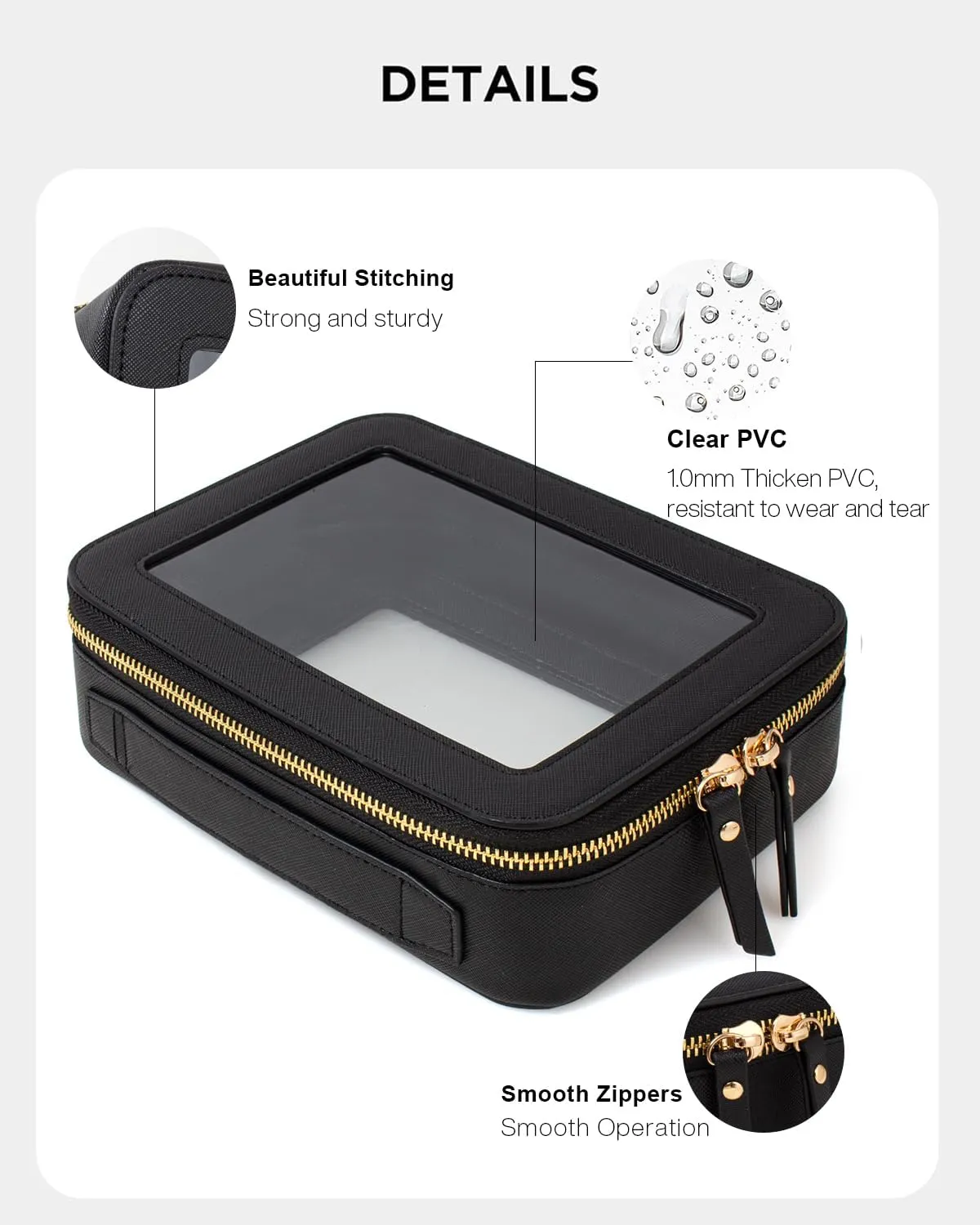 KOTORA Small Makeup Bag for Purse Cute Travel Makeup Bag Clear Cosmetic Bag with Zipper, Car Make Up Bag Organizer Storage Traveling Car Accessories Travel Essentials for Women (Black)