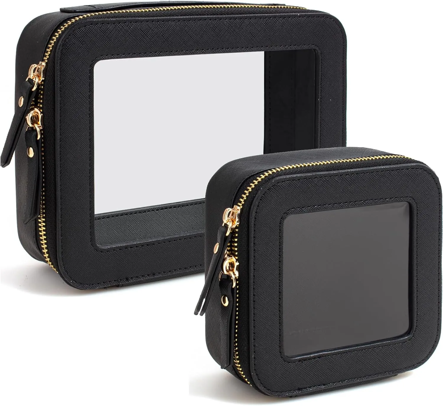 KOTORA Small Makeup Bag for Purse Cute Travel Makeup Bag Clear Cosmetic Bag with Zipper, Car Make Up Bag Organizer Storage Traveling Car Accessories Travel Essentials for Women (Black)