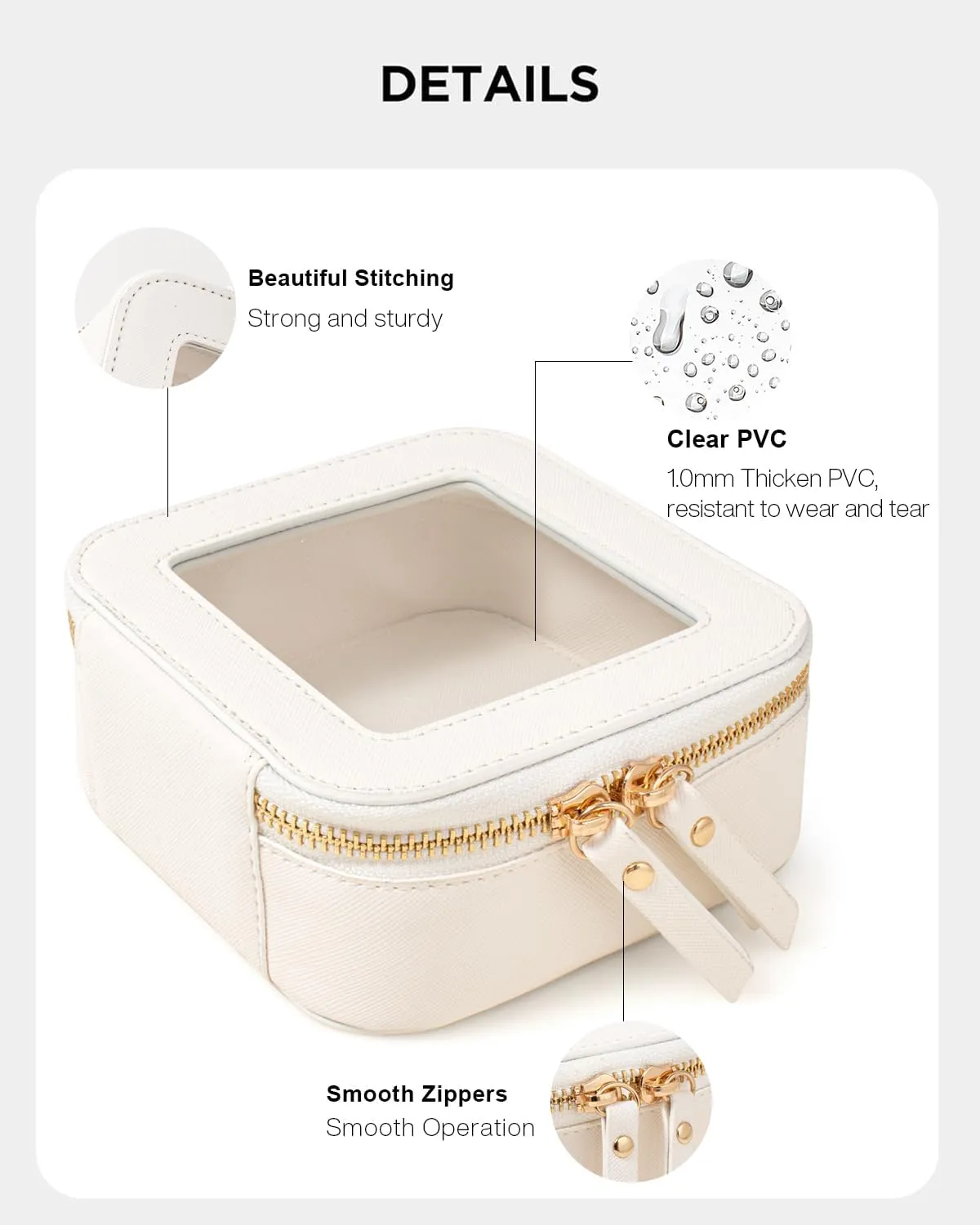 KOTORA Small Makeup Bag for Purse Cute Travel Makeup Bag Clear Cosmetic Bag with Zipper, Car Make Up Bag Organizer Storage Traveling Car Accessories Travel Essentials for Women (Mini White)