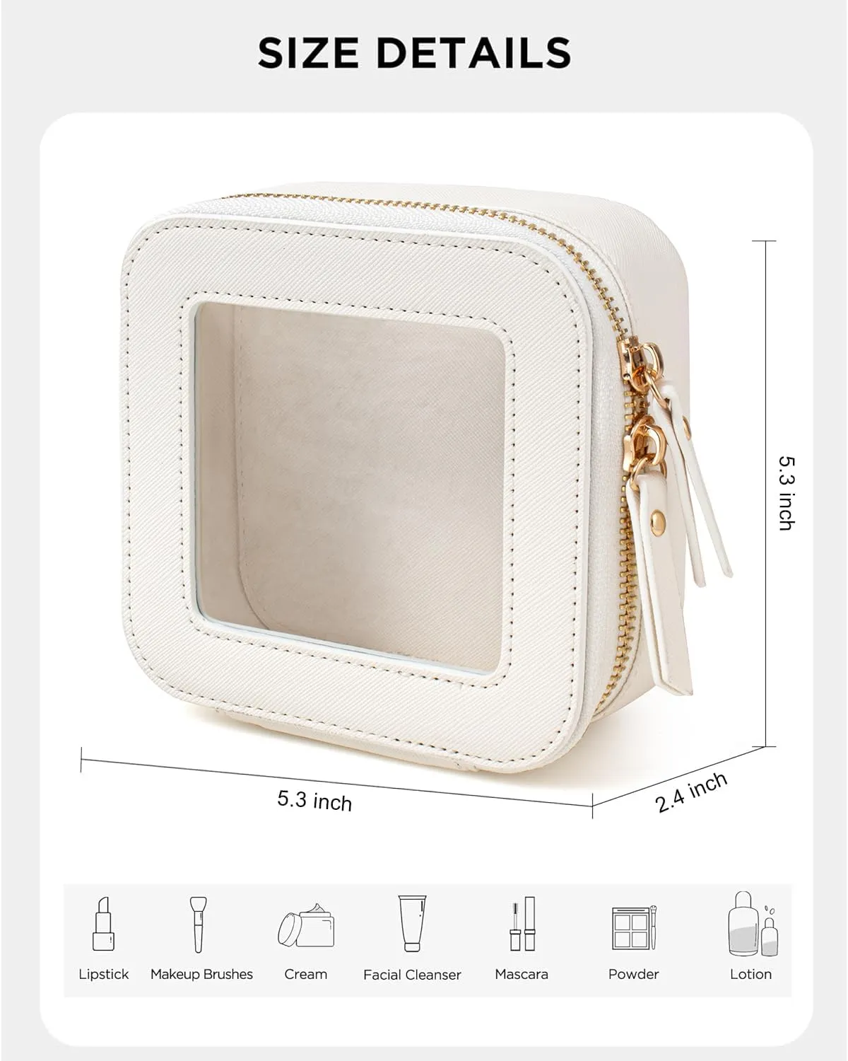 KOTORA Small Makeup Bag for Purse Cute Travel Makeup Bag Clear Cosmetic Bag with Zipper, Car Make Up Bag Organizer Storage Traveling Car Accessories Travel Essentials for Women (Mini White)