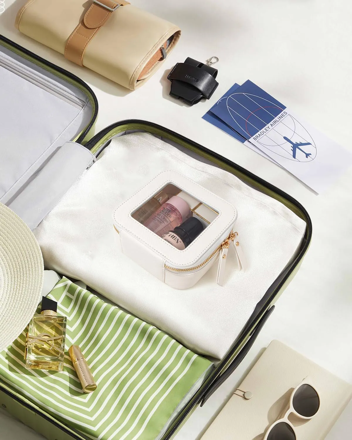 KOTORA Small Makeup Bag for Purse Cute Travel Makeup Bag Clear Cosmetic Bag with Zipper, Car Make Up Bag Organizer Storage Traveling Car Accessories Travel Essentials for Women (Mini White)