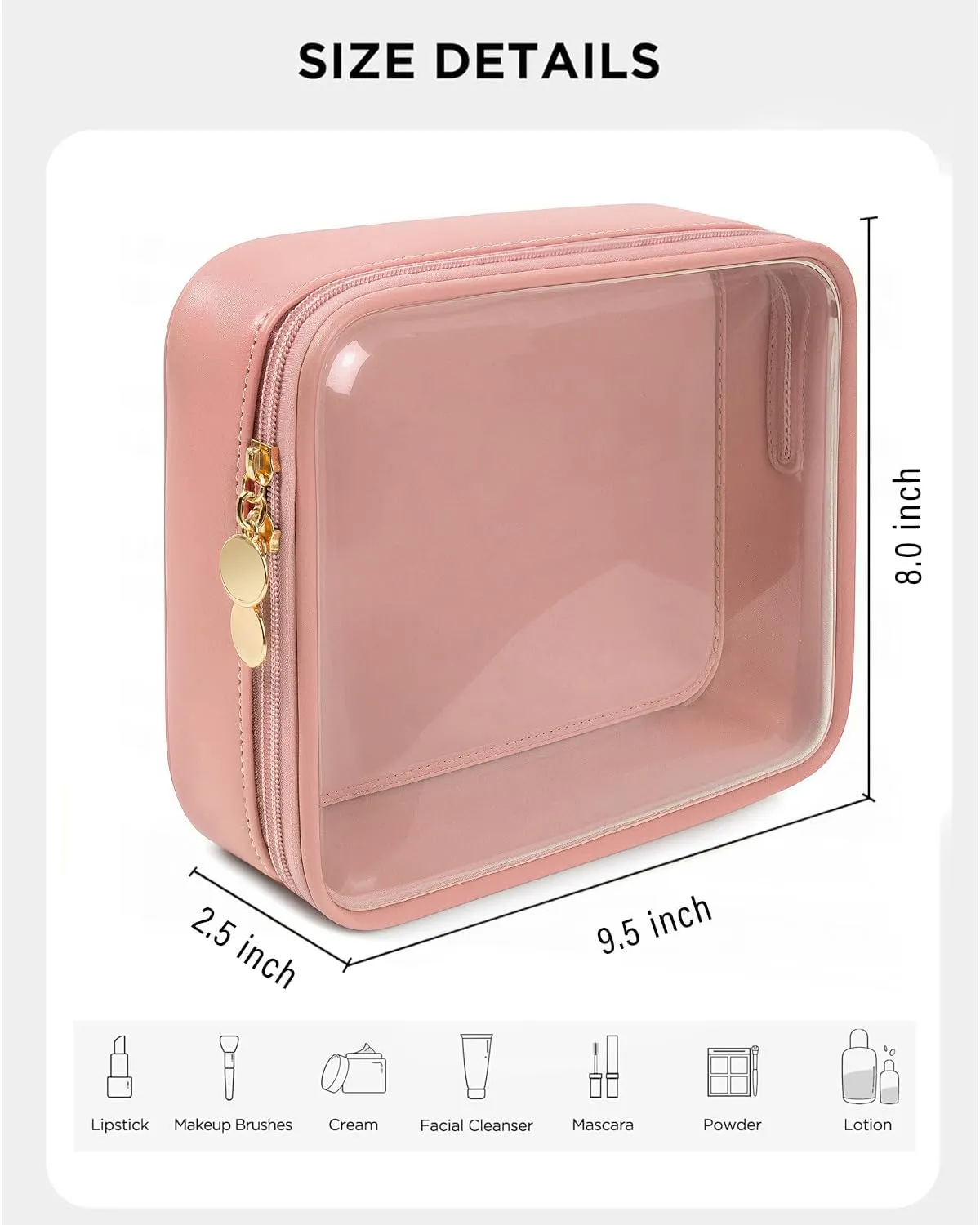 KOTORA TSA Approved Toiletry Bag with Mini Clear Makeup Bag Travel Size Beach Pool Bag Car Accessories for Women Her (1B Pink)