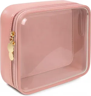 KOTORA TSA Approved Toiletry Bag with Mini Clear Makeup Bag Travel Size Beach Pool Bag Car Accessories for Women Her (1B Pink)