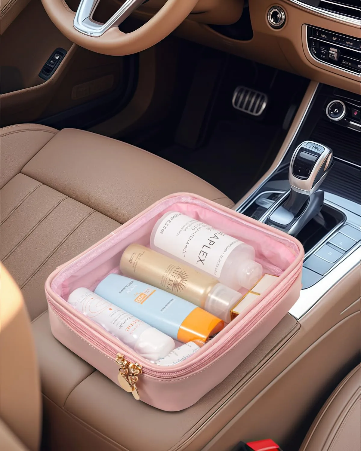 KOTORA TSA Approved Toiletry Bag with Mini Clear Makeup Bag Travel Size Beach Pool Bag Car Accessories for Women Her (1B Pink)