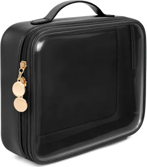 KOTORA TSA Approved Toiletry Bag with Mini Clear Makeup Bag Travel Size Beach Pool Bag Car Accessories for Women Her (1Handle-Black)