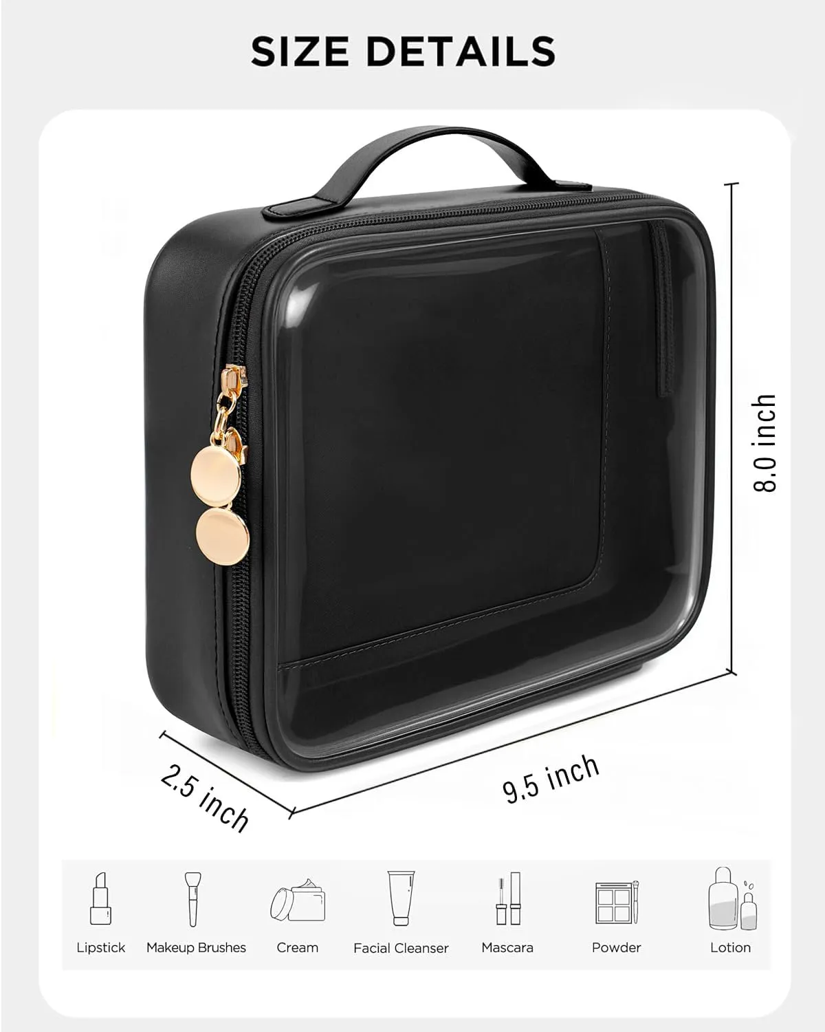 KOTORA TSA Approved Toiletry Bag with Mini Clear Makeup Bag Travel Size Beach Pool Bag Car Accessories for Women Her (1Handle-Black)