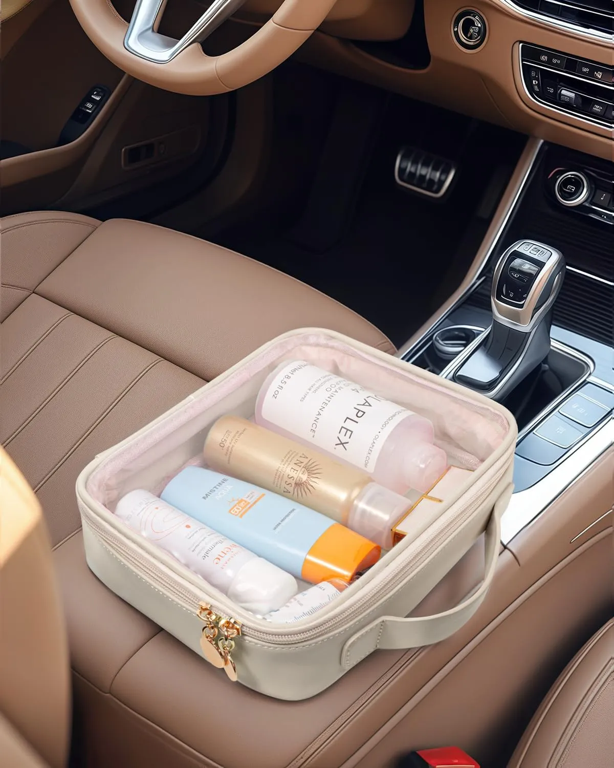 KOTORA TSA Approved Toiletry Bag with Mini Clear Makeup Bag Travel Size Beach Pool Bag Car Accessories for Women Her (1Handle-White)