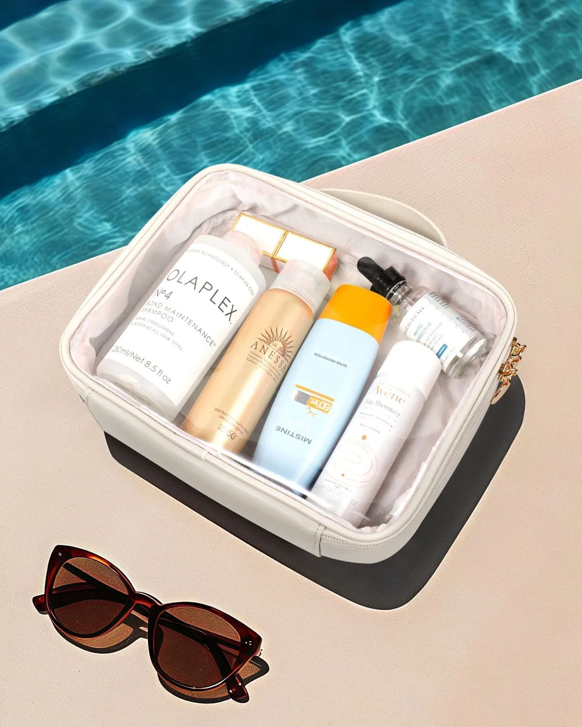 KOTORA TSA Approved Toiletry Bag with Mini Clear Makeup Bag Travel Size Beach Pool Bag Car Accessories for Women Her (1Handle-White)