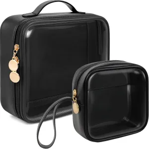 KOTORA TSA Approved Toiletry Bag with Mini Clear Makeup Bag Travel Size Beach Pool Bag Car Accessories for Women Her (A-Clear Black)