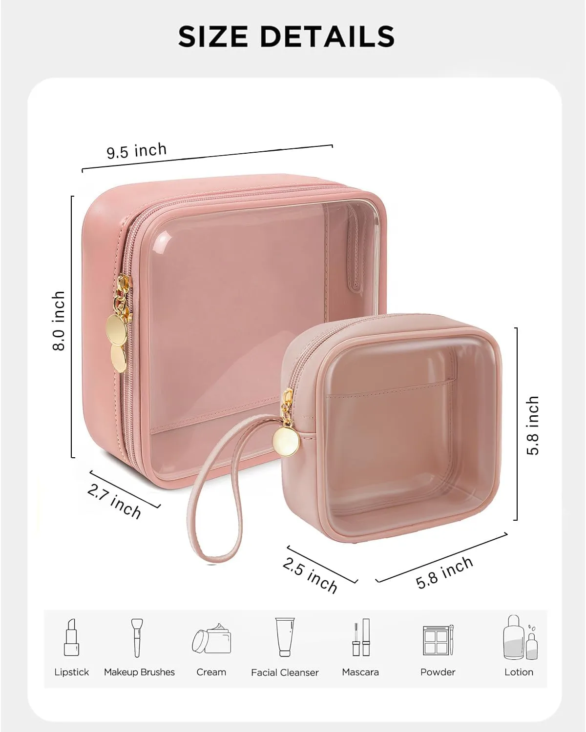KOTORA TSA Approved Toiletry Bag with Mini Clear Makeup Bag Travel Size Beach Pool Bag Car Accessories for Women Her (B-Clear Pink)