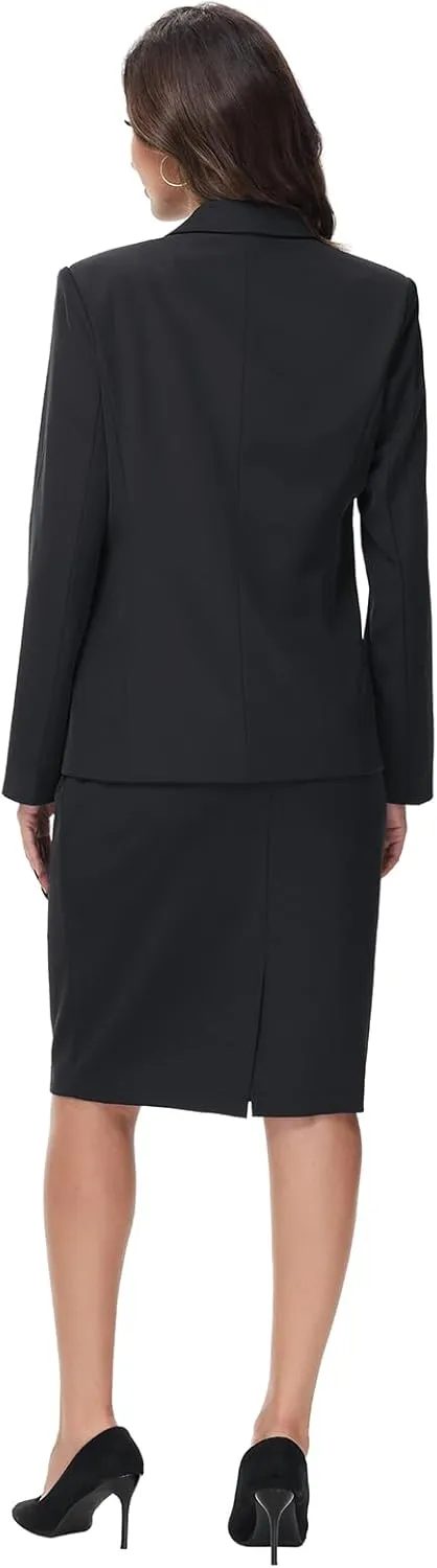 Lamgool Women's Business Skirt Suit Set 2 Piece Office Outfits Notched Lapel Blazer and Pencil Skirt