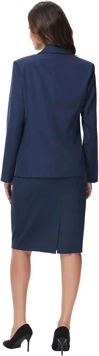 Lamgool Women's Business Skirt Suit Set 2 Piece Office Outfits Notched Lapel Blazer and Pencil Skirt