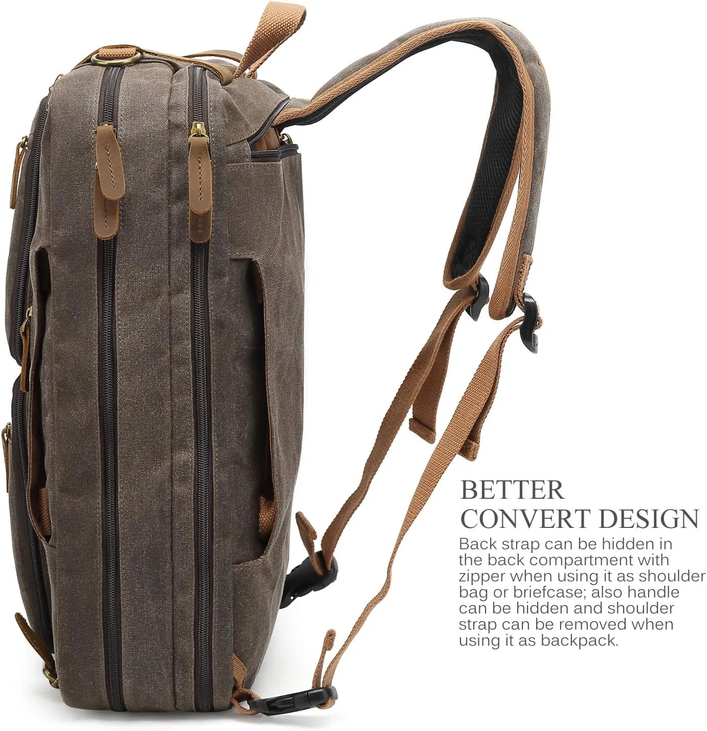 Laptop Messenger Bag Vintage Shoulder Bag Convertible Backpack Retro Briefcase Versatile Travel Bag Fits 17.3 Inch Laptop For Men Business (Waxed Canvas Brown)