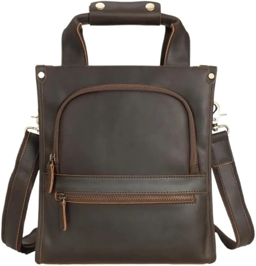 Large Leather Computer Laptop Bag Waterproof Vintage Shoulder Messenger With Multiple Compartments