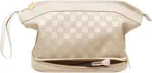 Large Makeup Bag, Double Layer Makeup Bag Organizer, Toiletry Bag For Women, Cosmetic Travel Bag, Leather Makeup Bag, Portable Toiletry Bag, Waterproof Roomy Bag For Women And Girls, Beige