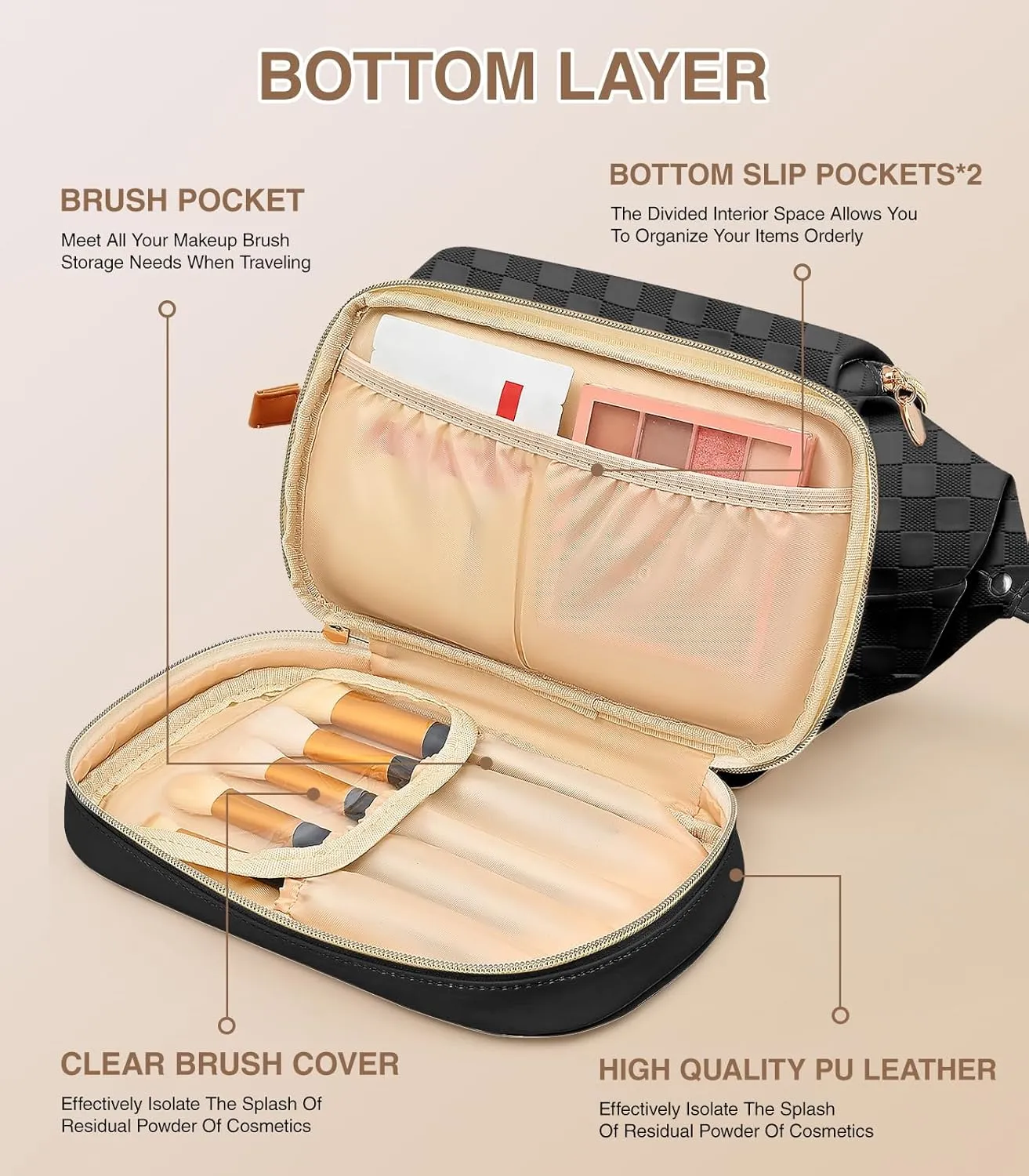 Large Makeup Bag, Double Layer Makeup Bag Organizer, Toiletry Bag For Women, Cosmetic Travel Bag, Leather Makeup Bag, Portable Toiletry Bag, Waterproof Roomy Bag For Women And Girls, Black