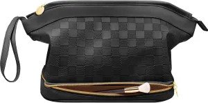 Large Makeup Bag, Double Layer Makeup Bag Organizer, Toiletry Bag For Women, Cosmetic Travel Bag, Leather Makeup Bag, Portable Toiletry Bag, Waterproof Roomy Bag For Women And Girls, Black