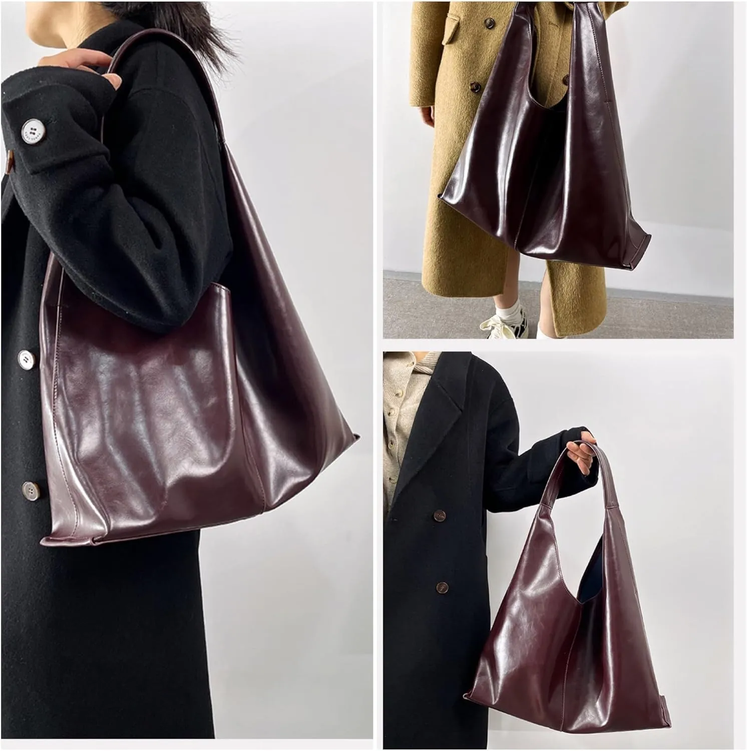 Leather Handbags, 2Pcs Trendy Tote Bags Oversized Hobo Bags Women's Work Tote Bags Vegan Leather Handbags for Travel