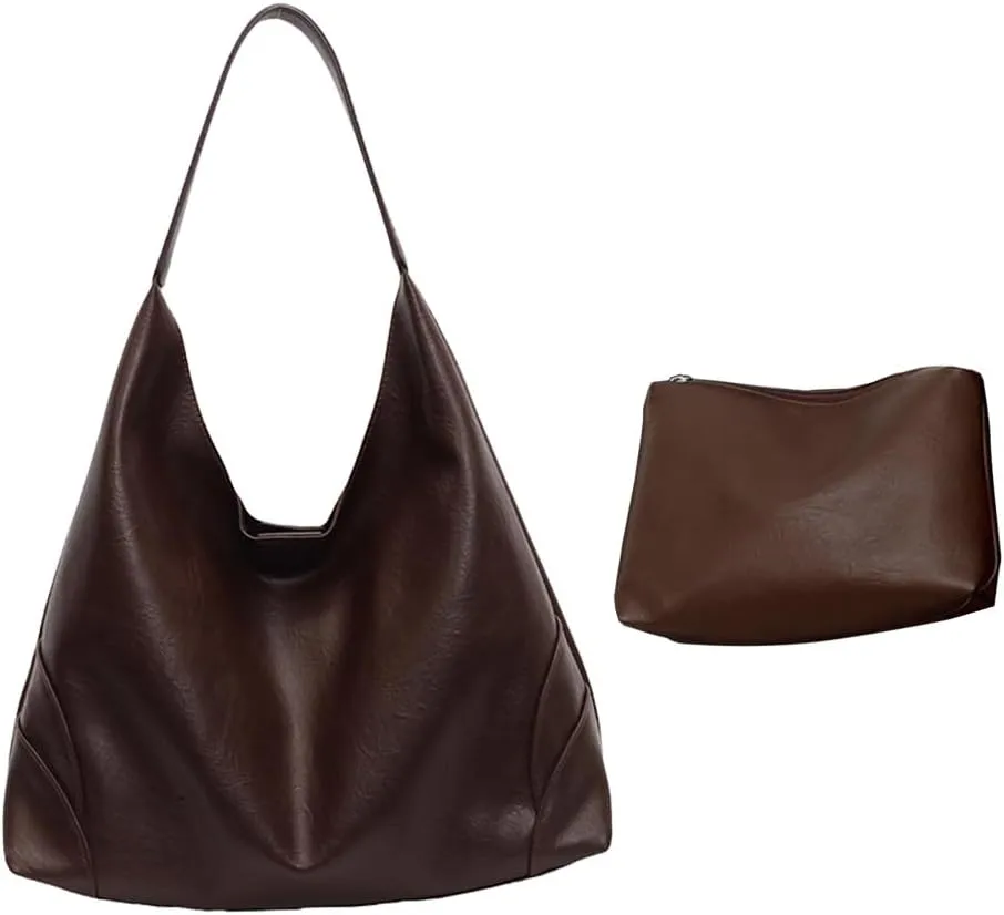 Leather Hobo Bags for Women Versatile Shoulder Bag and Clutch Slouchy Tote Bag with Purse Casual Handbag Laptop Bag