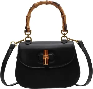 Leather Tote Handbags for Women Vintage Bamboo Handle Satchel Crossbody Shoulder Purse Genuine Leather Bags
