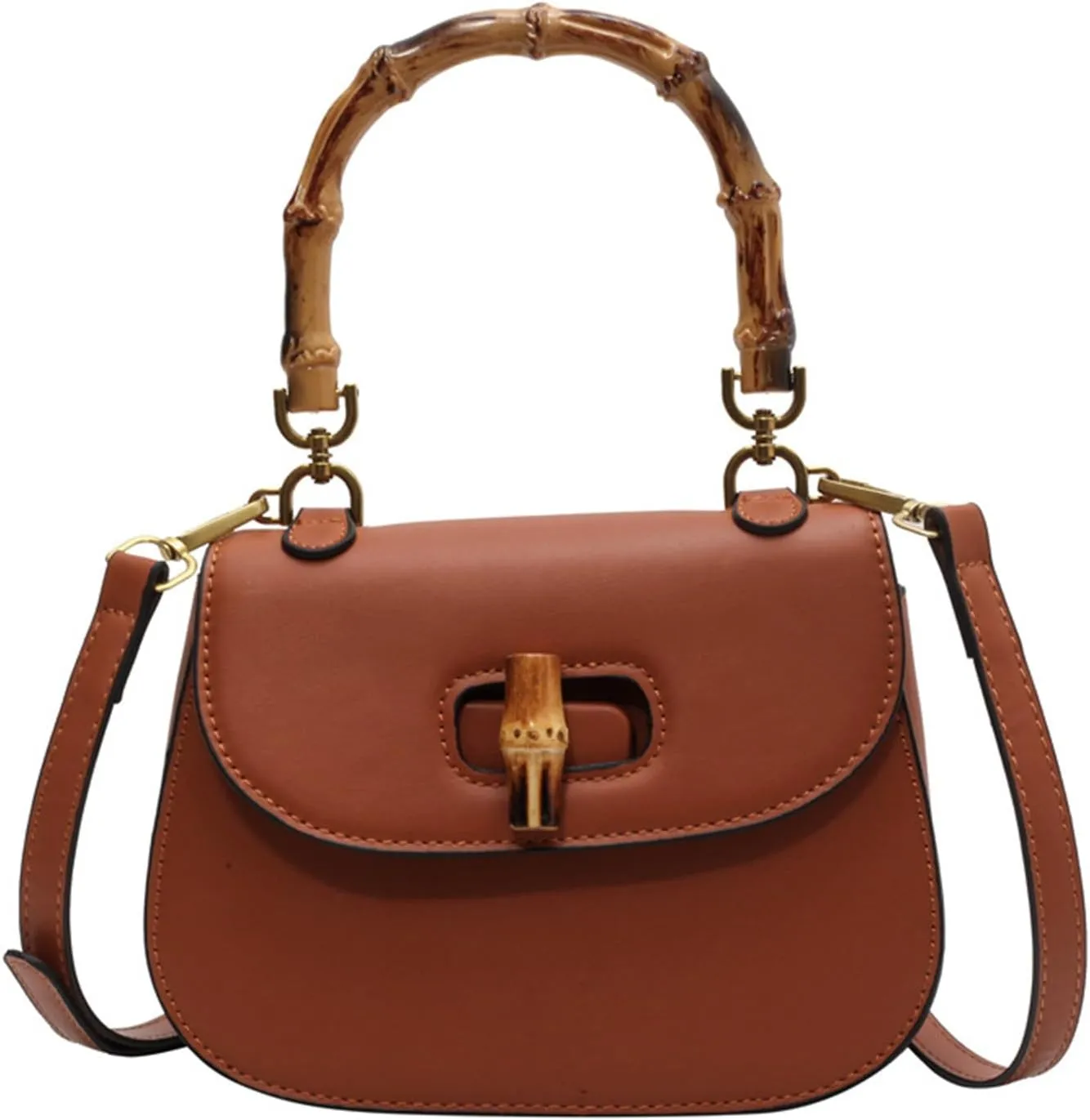Leather Tote Handbags for Women Vintage Bamboo Handle Satchel Crossbody Shoulder Purse Genuine Leather Bags