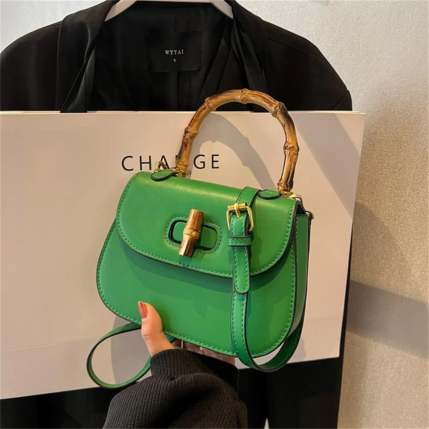 Leather Tote Handbags for Women Vintage Bamboo Handle Satchel Crossbody Shoulder Purse Genuine Leather Bags