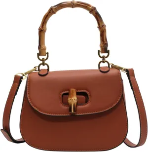 Leather Tote Handbags for Women Vintage Bamboo Handle Satchel Crossbody Shoulder Purse Genuine Leather Bags