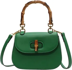 Leather Tote Handbags for Women Vintage Bamboo Handle Satchel Crossbody Shoulder Purse Genuine Leather Bags