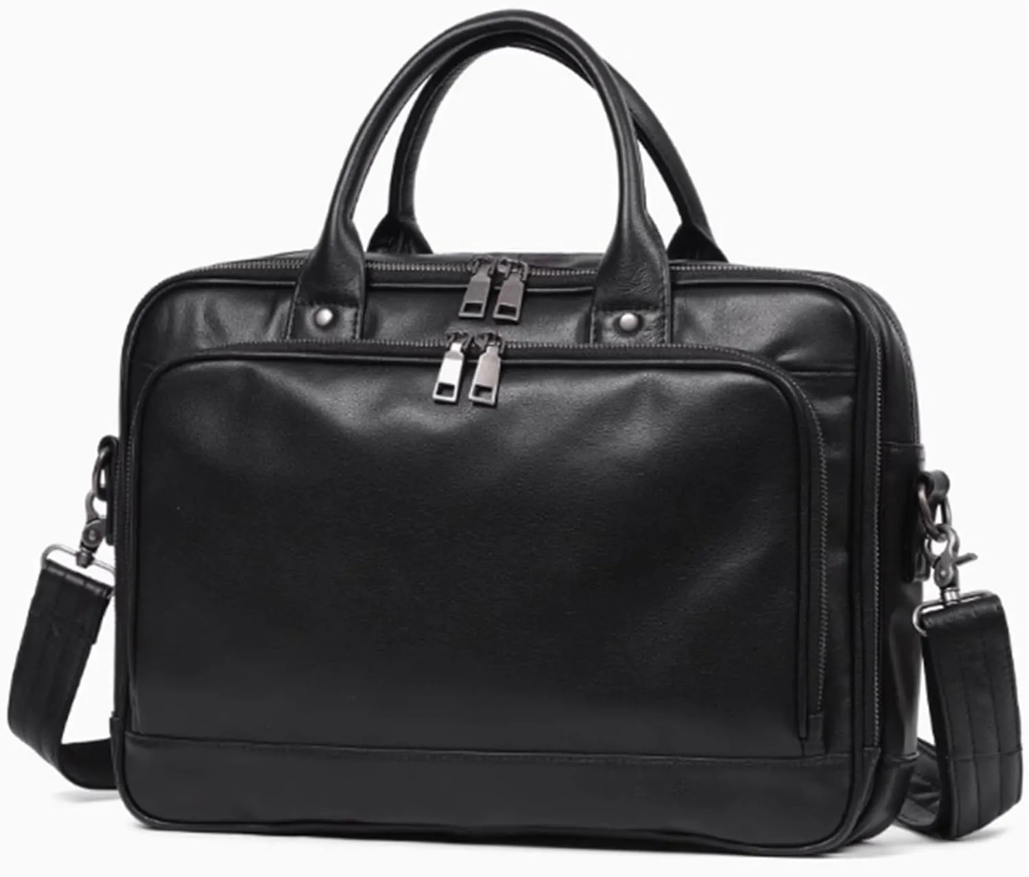 Leathers Suitcase Bag with Zipper and Pockets, Mens Briefcase, Waterproof Work Bag, Versatile, Travel Messenger Crossbody Bag, for Office Business, 14.9in