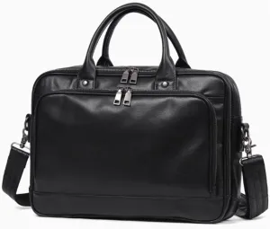 Leathers Suitcase Bag with Zipper and Pockets, Mens Briefcase, Waterproof Work Bag, Versatile, Travel Messenger Crossbody Bag, for Office Business, 14.9in