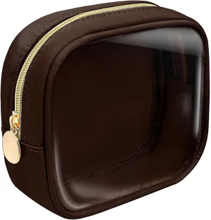 LETGO Clear Makeup Bag Travel Cosmetic Case Transparent Toiletry Bag with Zipper, Portable Make Up Organizer Traveling Compact Car Bag for Essentials(Mini Coffee)