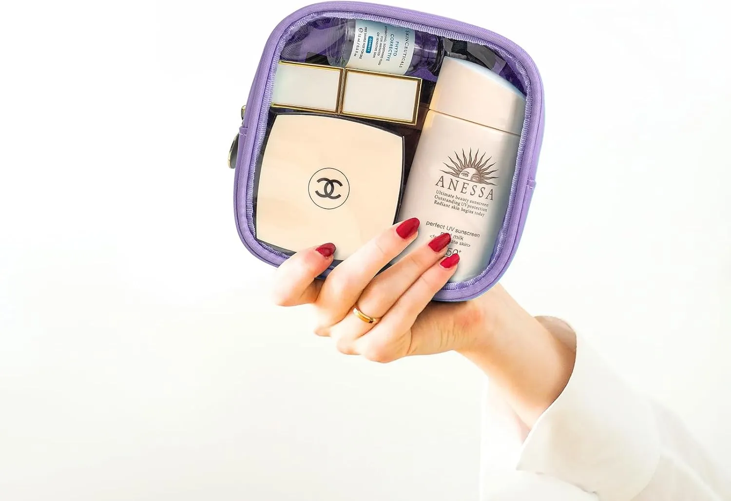 LETGO Clear Makeup Bag Travel Cosmetic Case Transparent Toiletry Bag with Zipper, Portable Make Up Organizer Traveling Compact Car Bag for Essentials(Mini Purple)