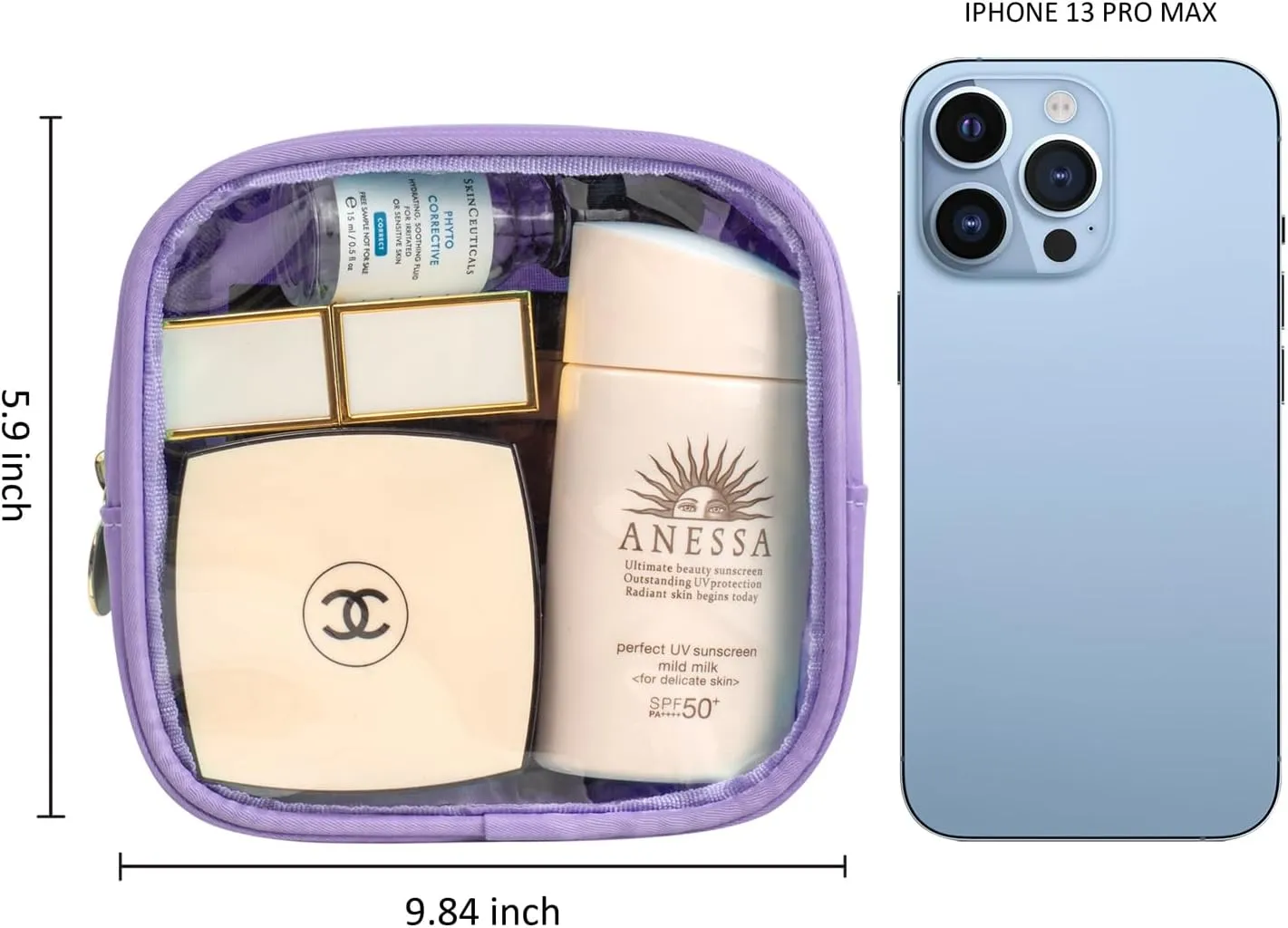 LETGO Clear Makeup Bag Travel Cosmetic Case Transparent Toiletry Bag with Zipper, Portable Make Up Organizer Traveling Compact Car Bag for Essentials(Mini Purple)