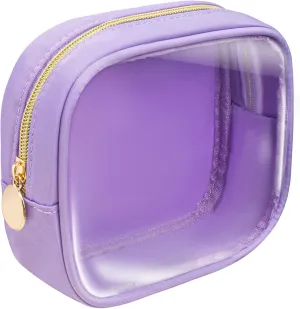 LETGO Clear Makeup Bag Travel Cosmetic Case Transparent Toiletry Bag with Zipper, Portable Make Up Organizer Traveling Compact Car Bag for Essentials(Mini Purple)
