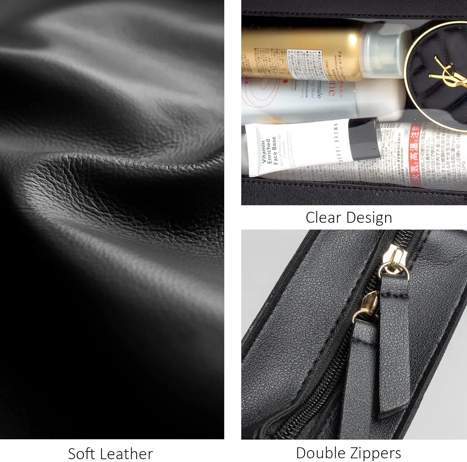 LETGO Clear Makeup Bags, TSA Approved Toiletry Bag with Zipper, Clear Makeup Organizer Fit Carry-on Travel Car Accessories Essentials,Portable Travel Small Pouch for Women Men (Black)
