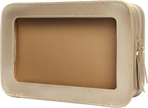 LETGO Clear Makeup Bags, TSA Approved Toiletry Bag with Zipper, Small Makeup Organizer Fit Carry-on Travel Essentials,Portable Travel Clear Cosmetic Bags Pouch for Women Men (Golden)