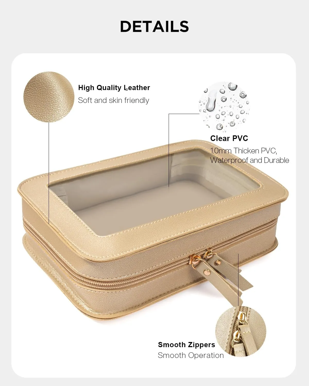 LETGO Clear Makeup Bags, TSA Approved Toiletry Bag with Zipper, Small Makeup Organizer Fit Carry-on Travel Essentials,Portable Travel Clear Cosmetic Bags Pouch for Women Men (Golden)