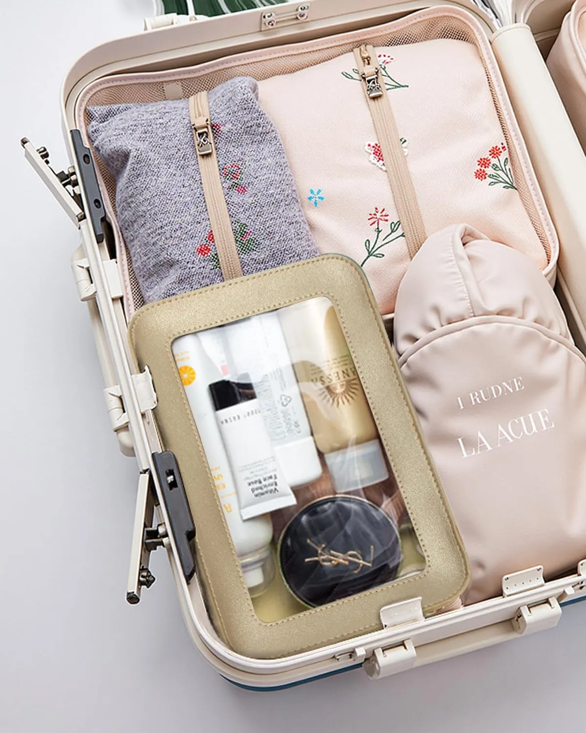 LETGO Clear Makeup Bags, TSA Approved Toiletry Bag with Zipper, Small Makeup Organizer Fit Carry-on Travel Essentials,Portable Travel Clear Cosmetic Bags Pouch for Women Men (Golden)