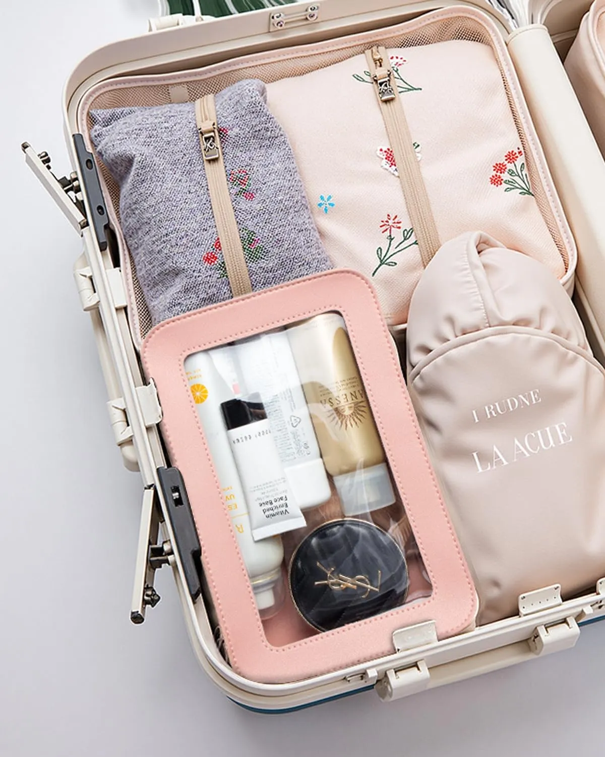 LETGO Clear Toiletry Bag, Portable Travel Makeup Pouch with Zipper, TSA Approved Organizer, PVC Cosmetic for Airport Airline Compliant Pink Car Accessories for Women (Pink)