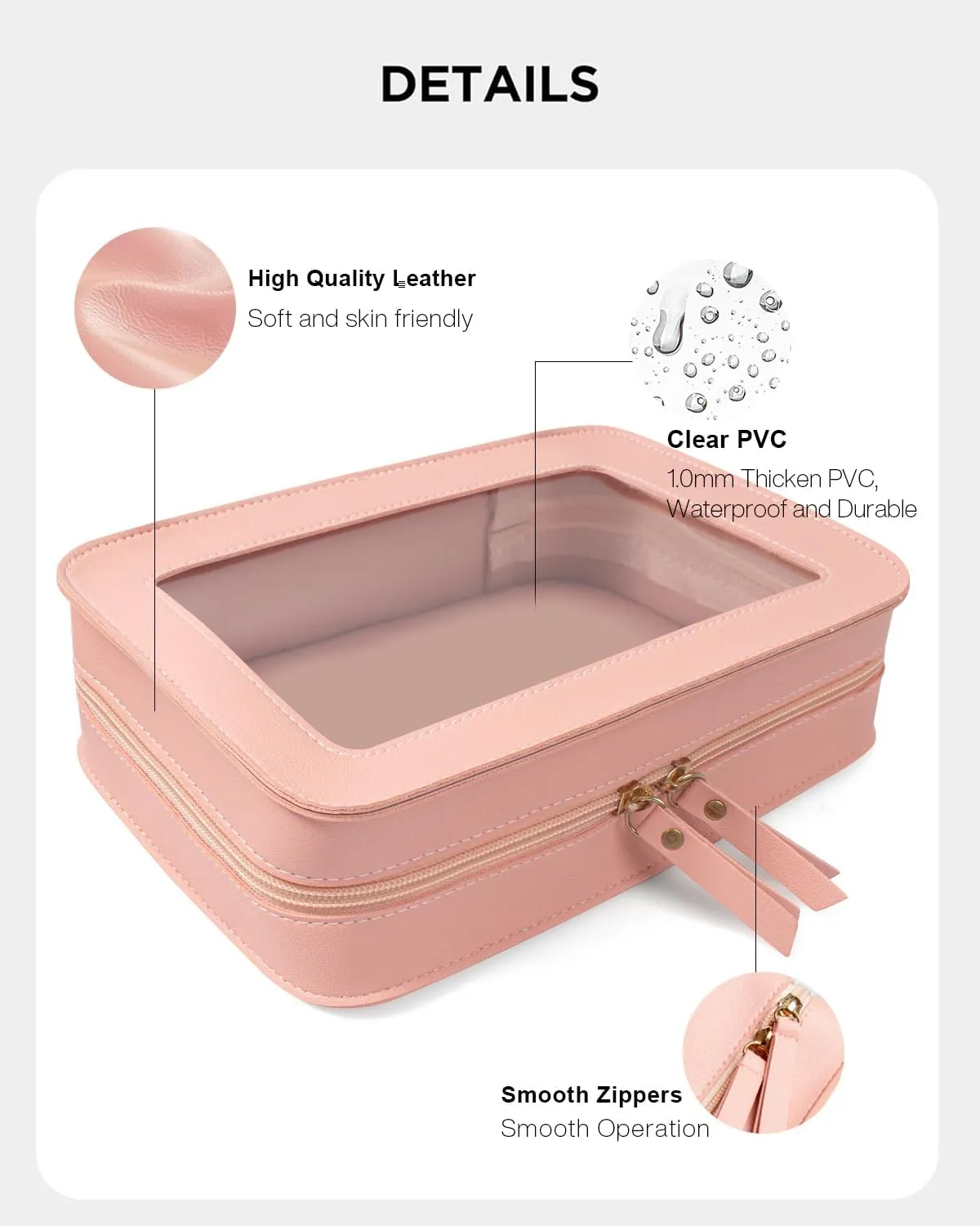 LETGO Clear Toiletry Bag, Portable Travel Makeup Pouch with Zipper, TSA Approved Organizer, PVC Cosmetic for Airport Airline Compliant Pink Car Accessories for Women (Pink)