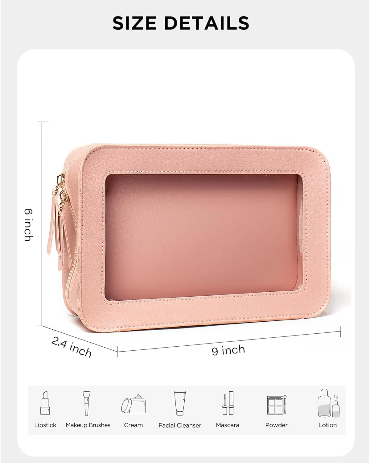 LETGO Clear Toiletry Bag, Portable Travel Makeup Pouch with Zipper, TSA Approved Organizer, PVC Cosmetic for Airport Airline Compliant Pink Car Accessories for Women (Pink)