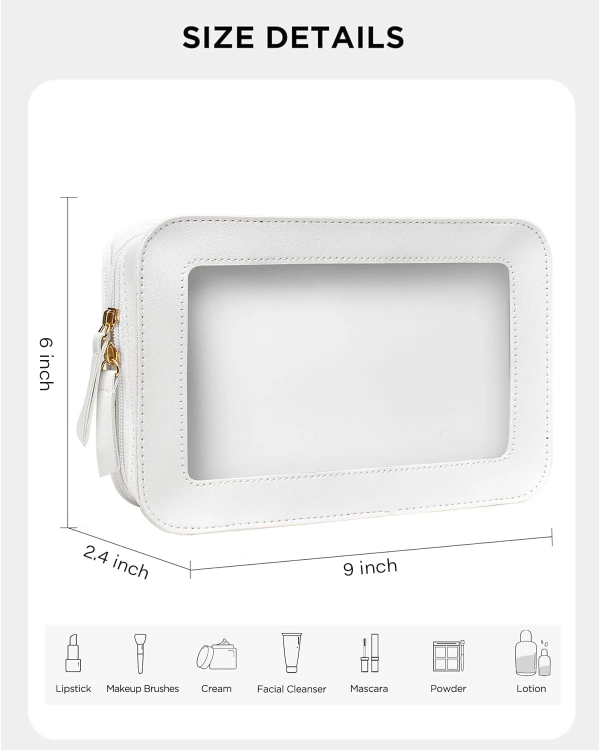 LETGO Clear Toiletry Bag, Portable Travel Makeup Pouch with Zipper, TSA Approved Organizer, PVC Cosmetic for Airport Airline Compliant (White)